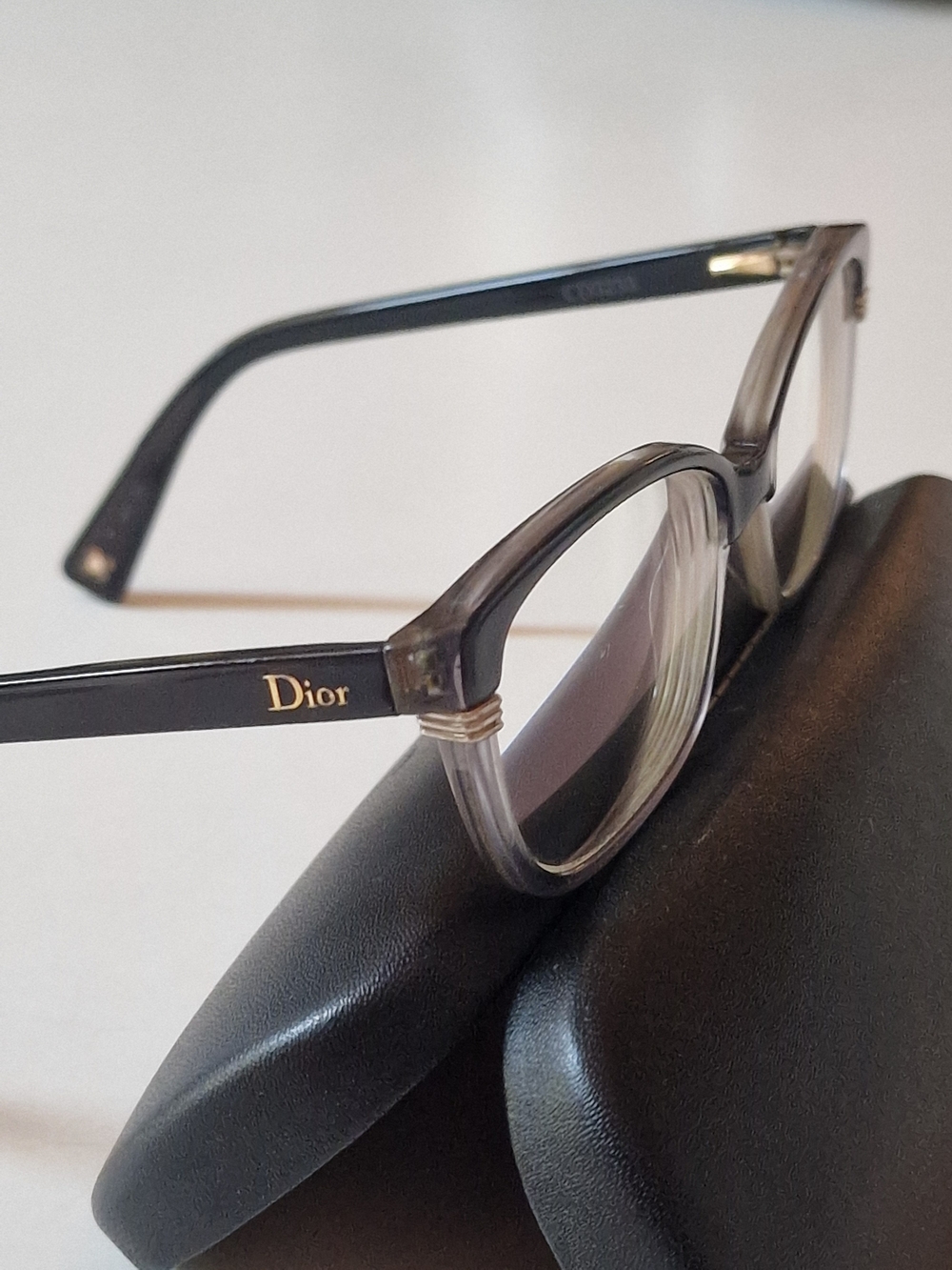 Dior Gray Transparent Cat-Eye Glasses with Black Temples